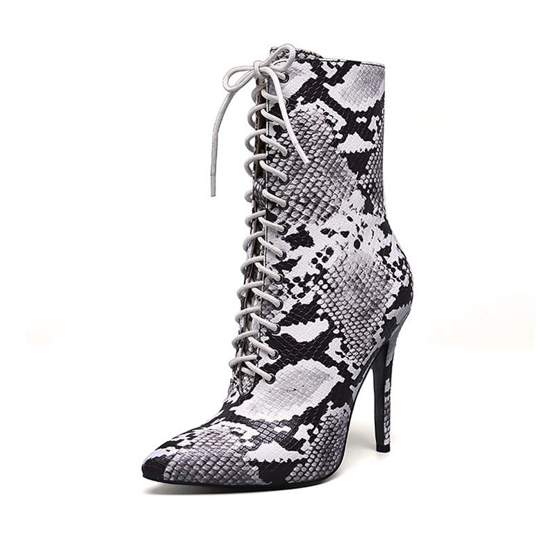 Snake Print Above Ankle High Heels Boots