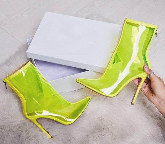 Transparent Tie Up Above Ankle High Heels Boots (Multi-Colors)