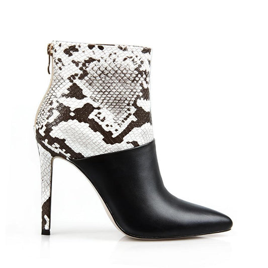 Half Snake Skin Ankle High Heel Boots