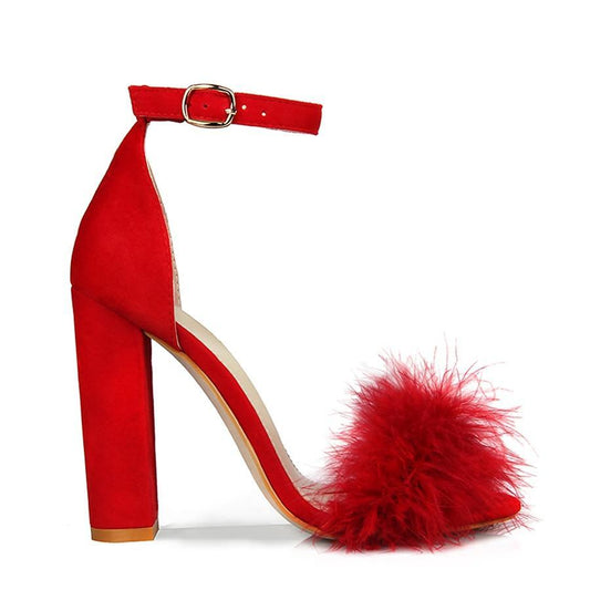 Faux Fur Ankle Strap High Heels
