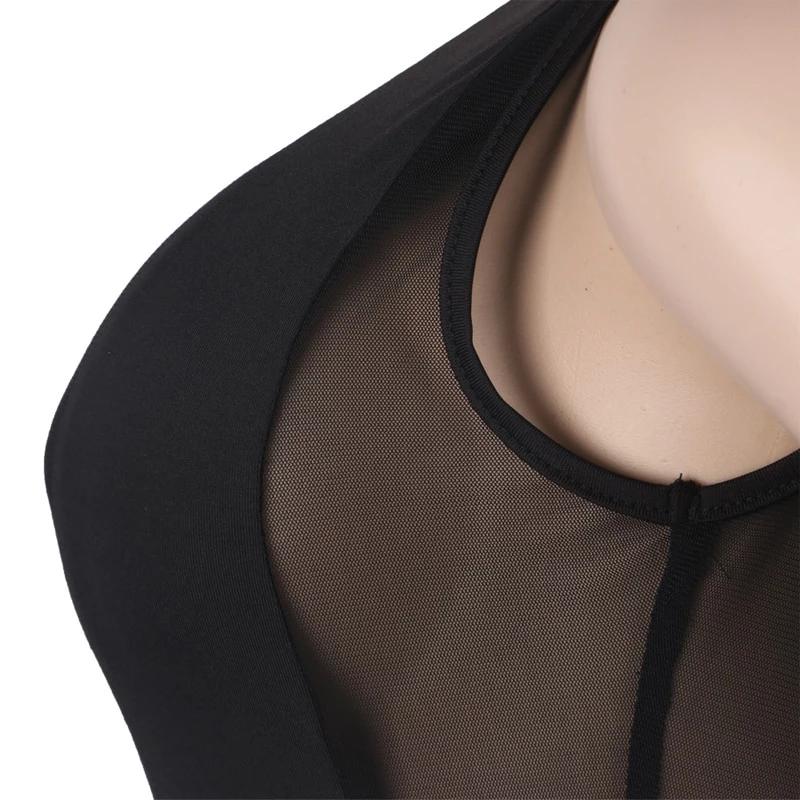 Black Mesh Stripe Transparent Sleeveless Bodycon Jumpsuit
