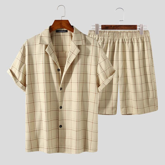 Stripe Short Sleeve Button Shirt & Shorts Sets