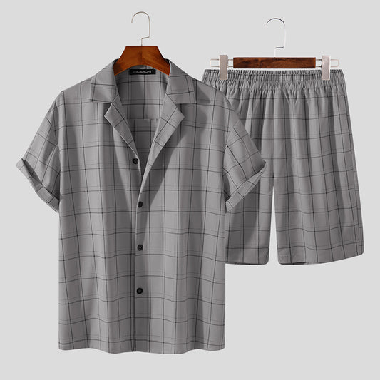 Stripe Short Sleeve Button Shirt & Shorts Sets