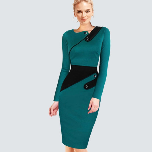 Long Sleeve Casual Bodycon Business Dress (Multi-Colors)