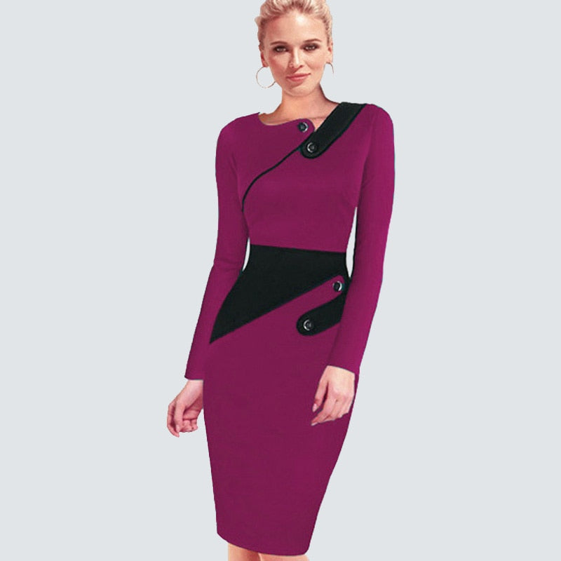 Long Sleeve Casual Bodycon Business Dress (Multi-Colors)