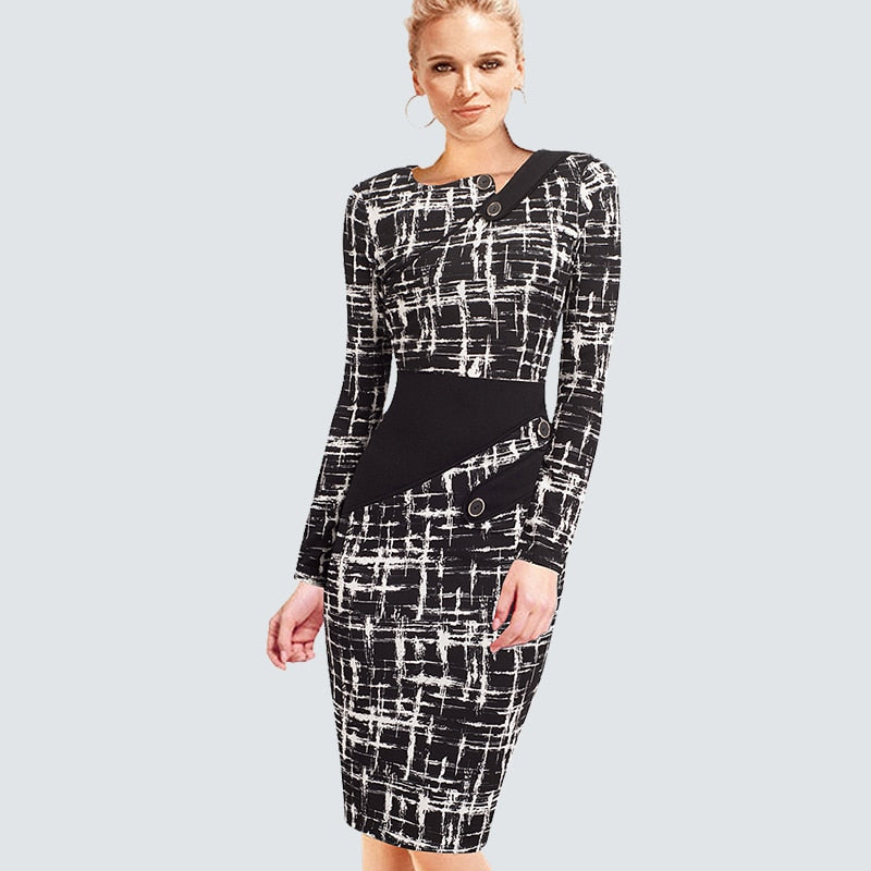 Long Sleeve Casual Bodycon Business Dress (Multi-Colors)