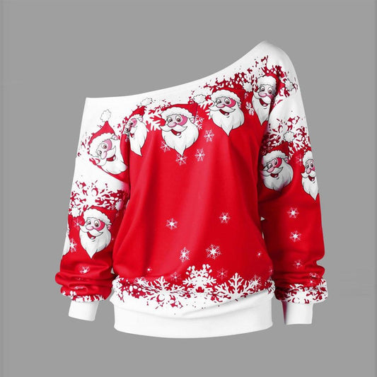 Christmas Santa Claus Print Leaky Shoulder
