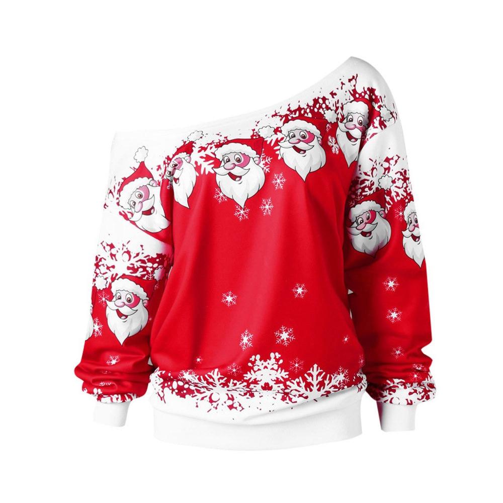 Christmas Santa Claus Print Leaky Shoulder