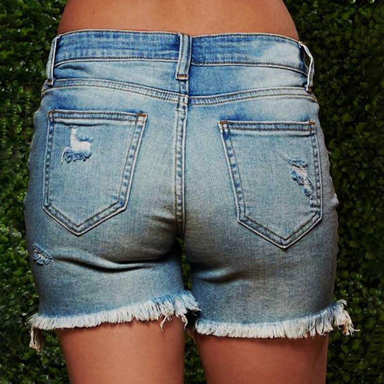 Ripped Short Tassel Slim Jean Shorts