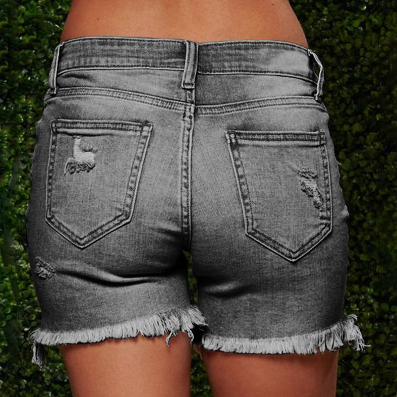 Ripped Short Tassel Slim Jean Shorts