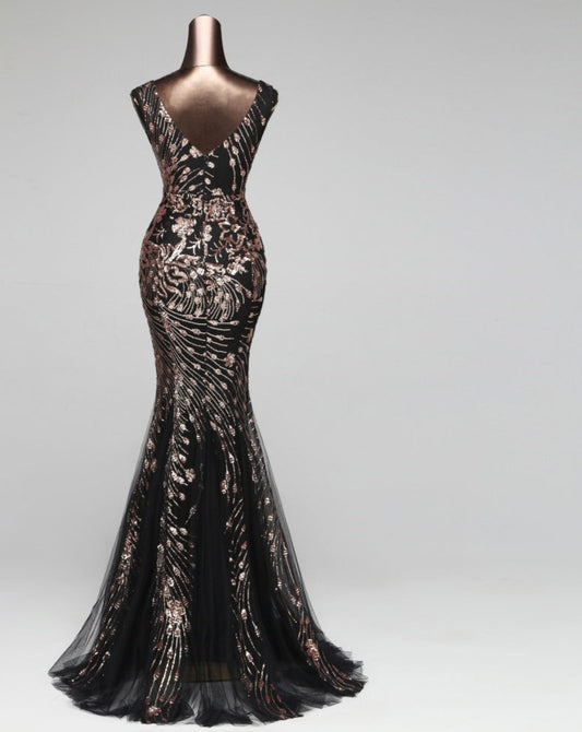 Sequin Flower Sleeveless Mermaid Maxi Dresses