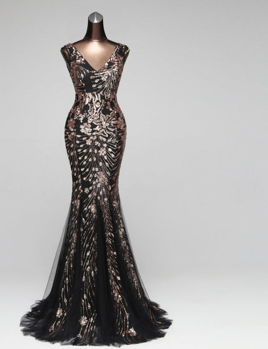 Sequin Flower Sleeveless Mermaid Maxi Dresses