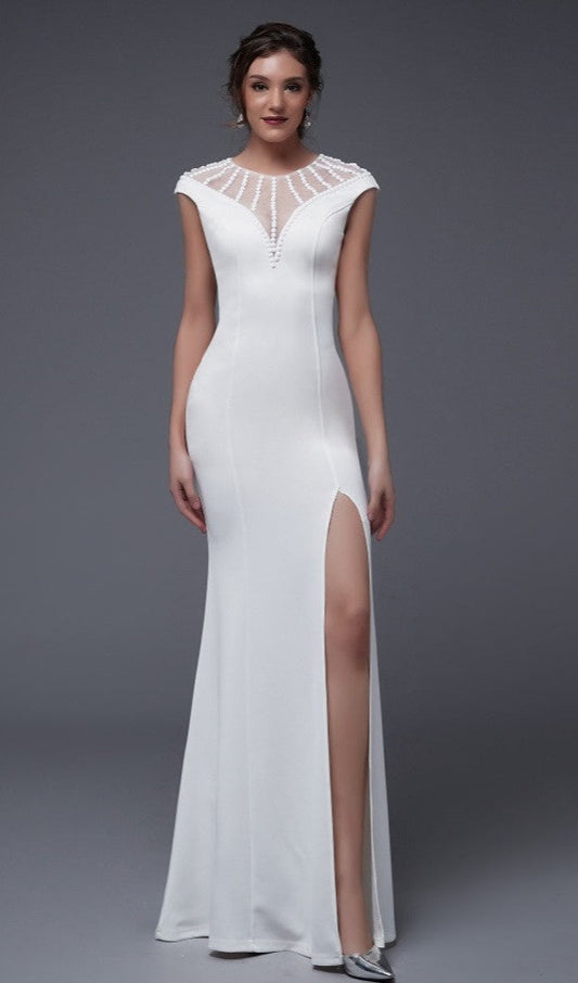 Mesh Top Mermaid Side Slit Maxi Dresses