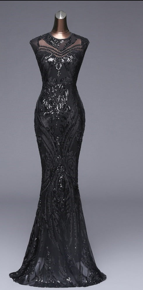 Pattern Sequin Sleeve Mermaid Maxi Dresses