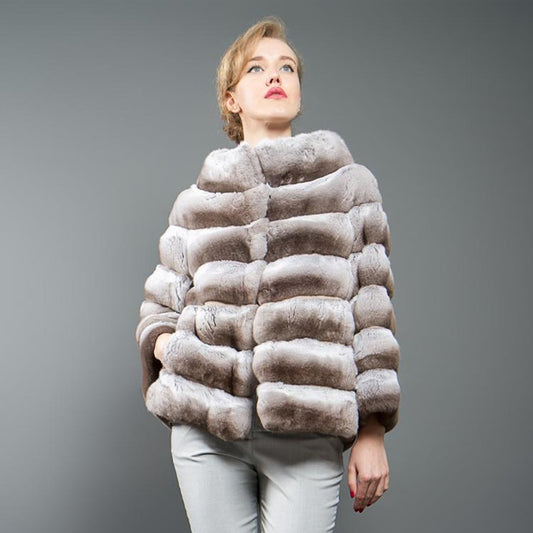 MANDARIN COLLAR Rabbit Fur Coat