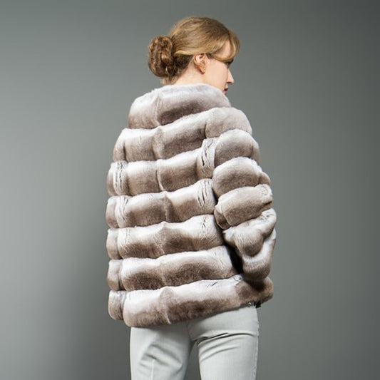MANDARIN COLLAR Rabbit Fur Coat