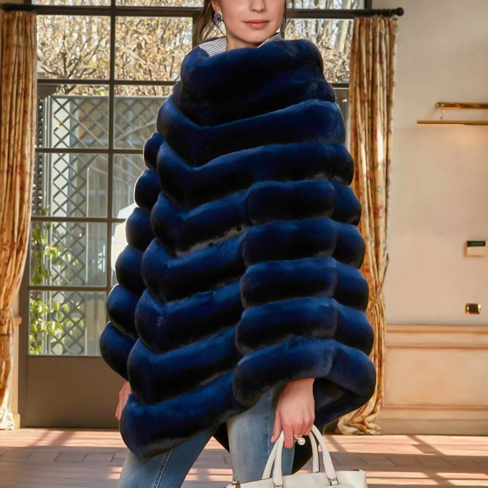 Natural Rex Rabbit Fur Poncho