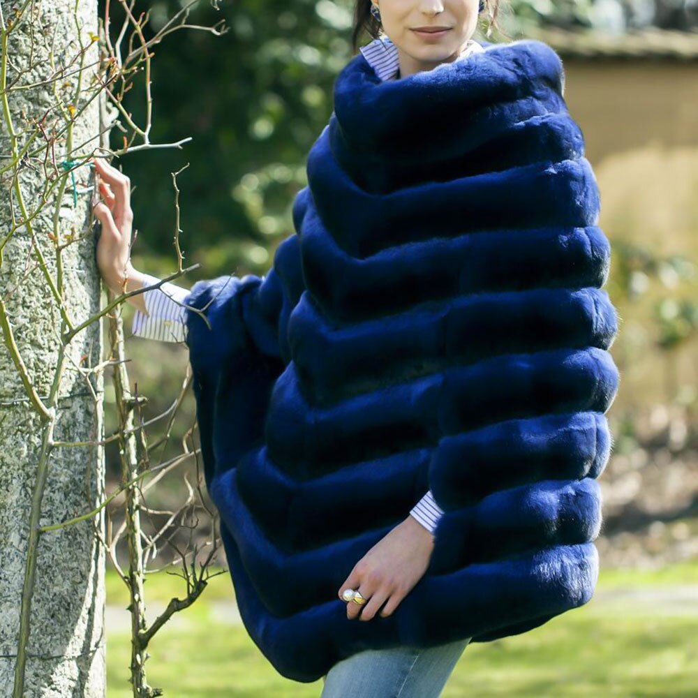 Natural Rex Rabbit Fur Poncho