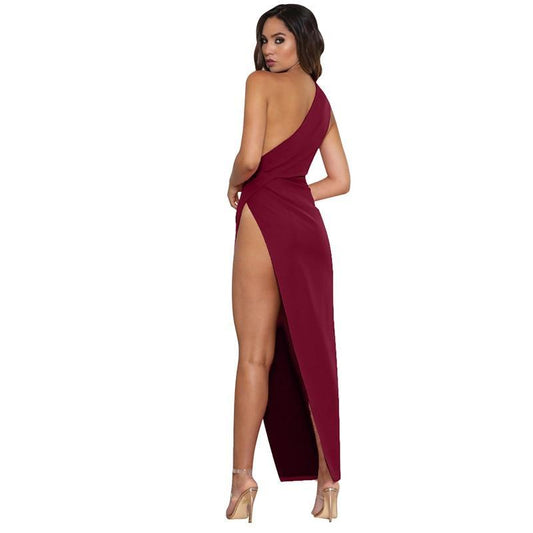 One Shoulder High Half Split Bodycon Long Dresses