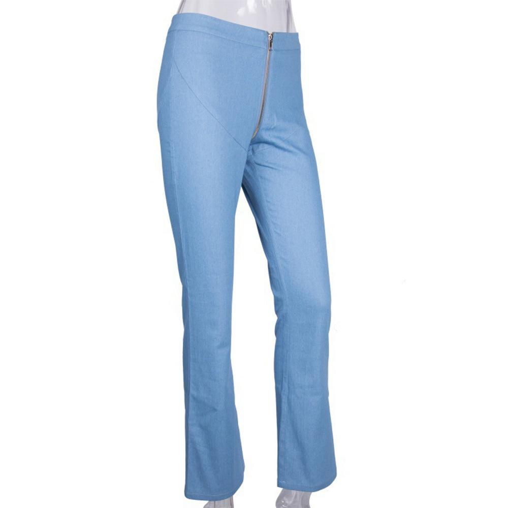 ront Back Zipper Slim Mid Waist Flare Pants