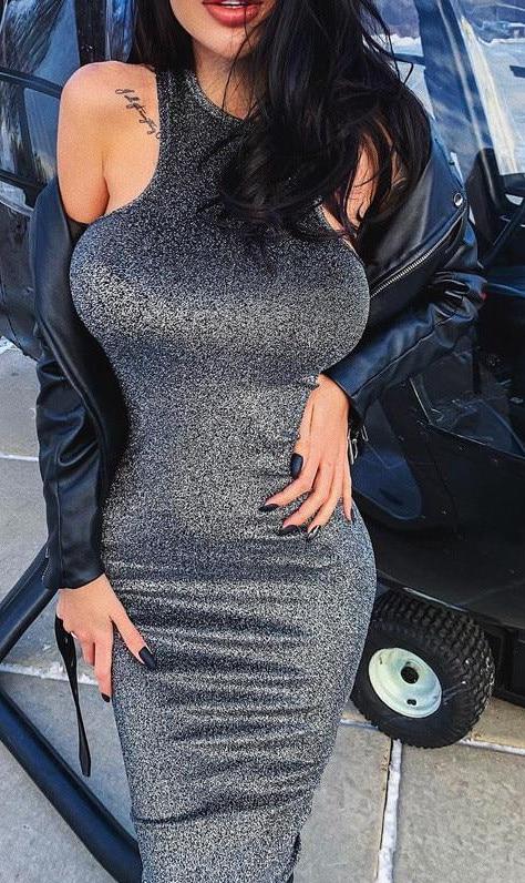 Sparkly Cold Shoulder Bodycon Midi Dresses