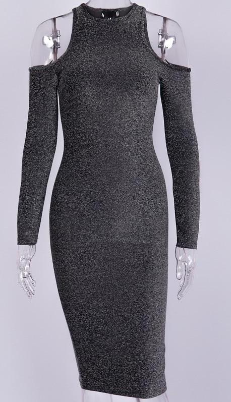 Sparkly Cold Shoulder Bodycon Midi Dresses