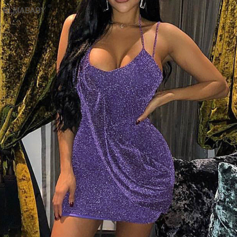 Glitter Sparkly Halter Ruched Sleeveless Bodycon Dresses