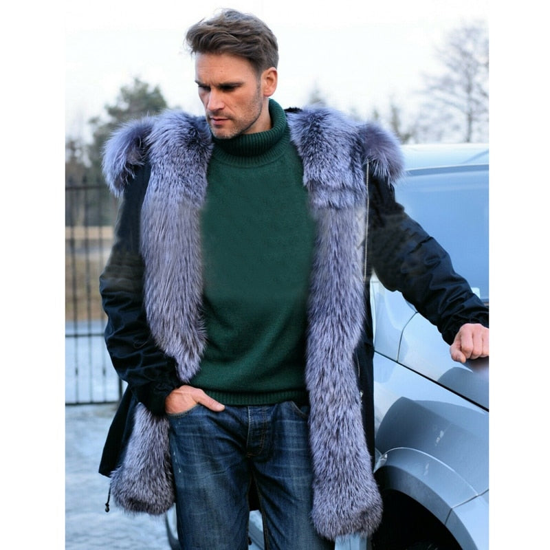 Rex Rabbit Fur Liner Silver Fox Fur Collar/Parkas Waterproof Coats