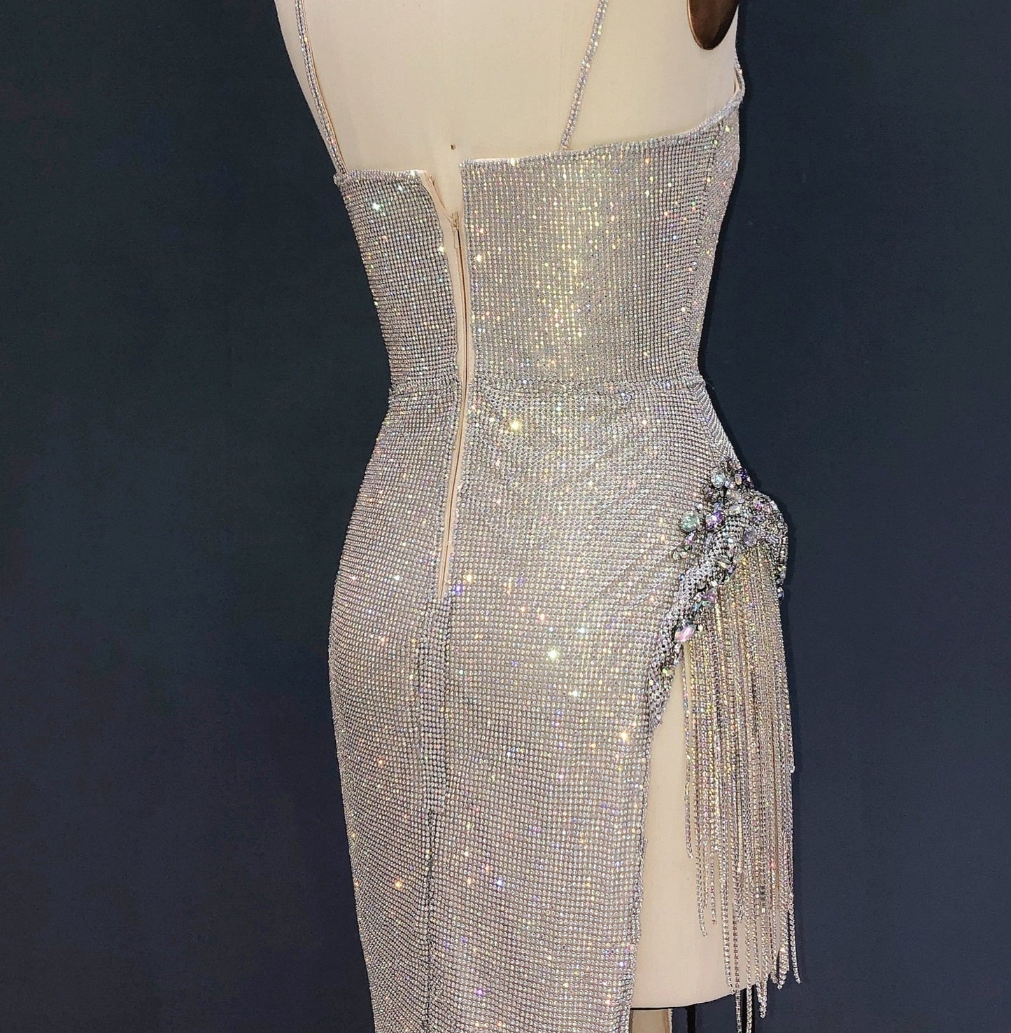 Shiny Crystal Silver Maxi Dresses