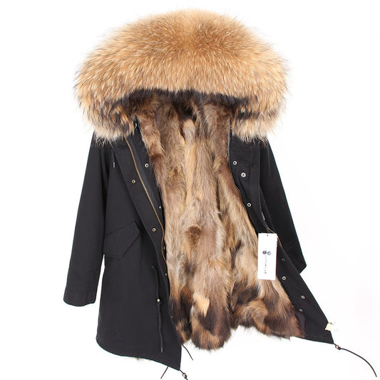 Real Fox Fur Lining and Fox Fur Thick Parka Long Coats