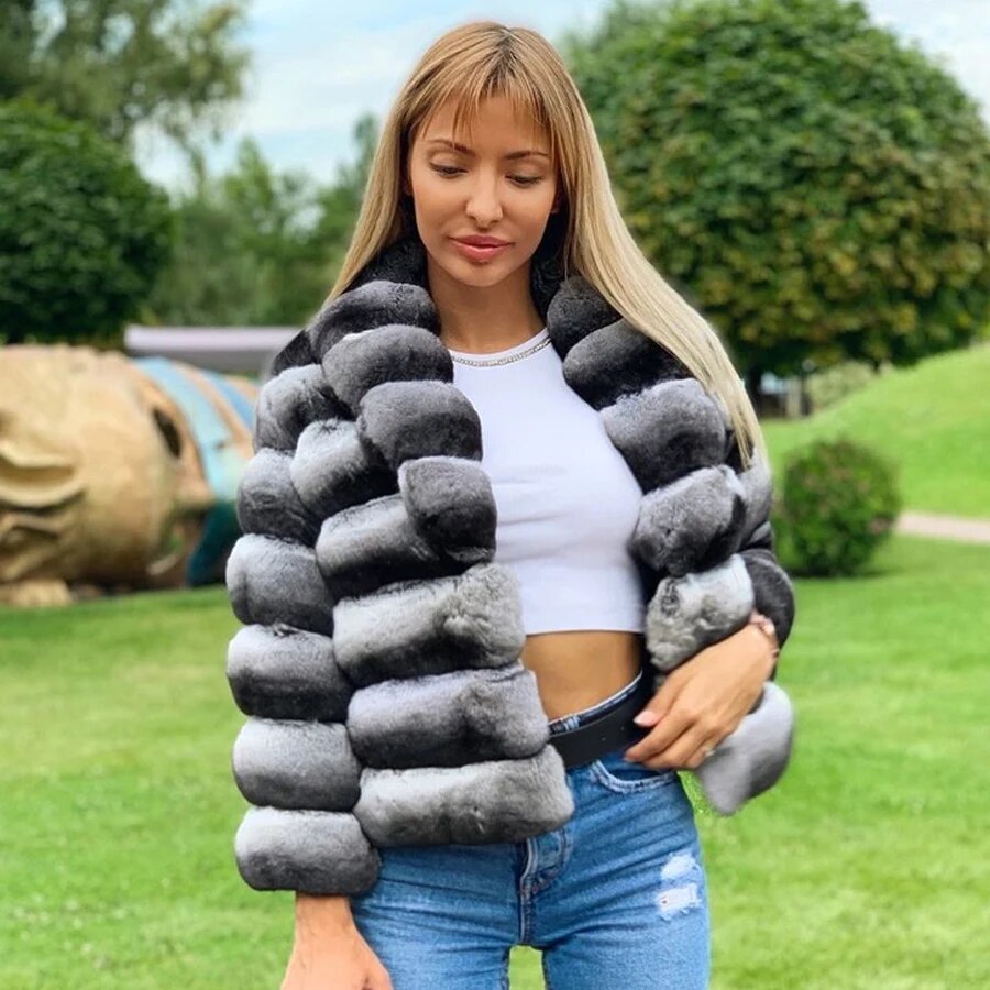 Collection of Chinchilla Style Rex Rabbit Fur Coat Vest