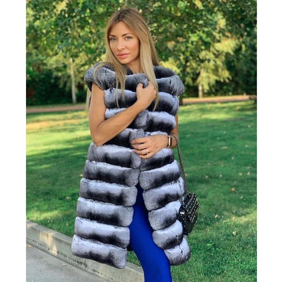 Collection of Chinchilla Style Rex Rabbit Fur Coat Vest