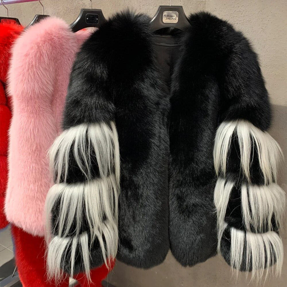 Black Natural Real Fox Fur Coats