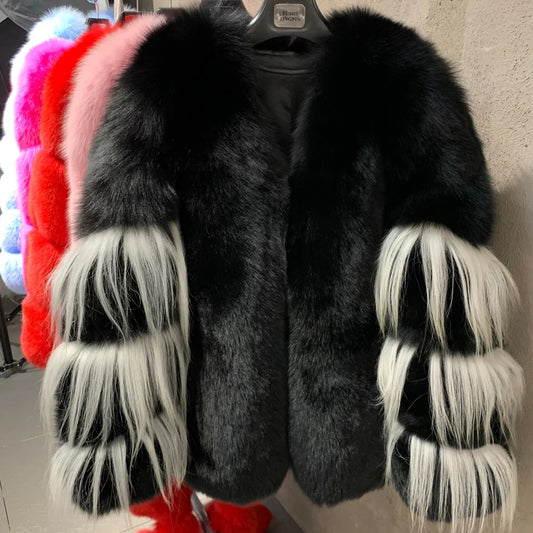 Black Natural Real Fox Fur Coats