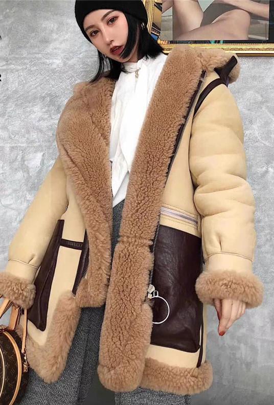 Thick Genuine Leather Australian Merino Sheep Fur Coat