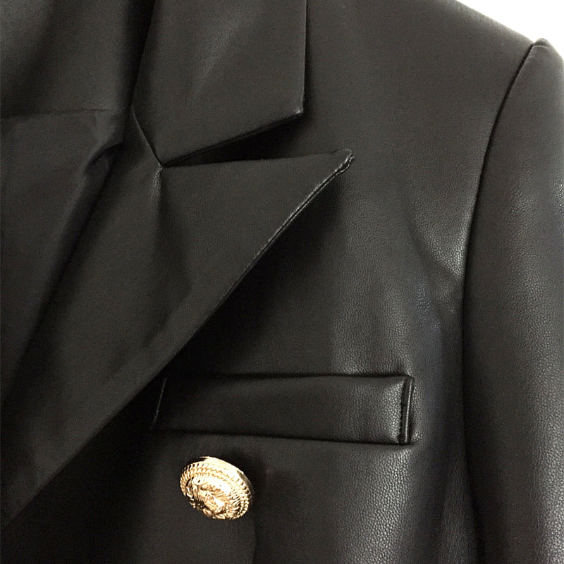 Genuine Leather Double Breasted Blazer Jacket