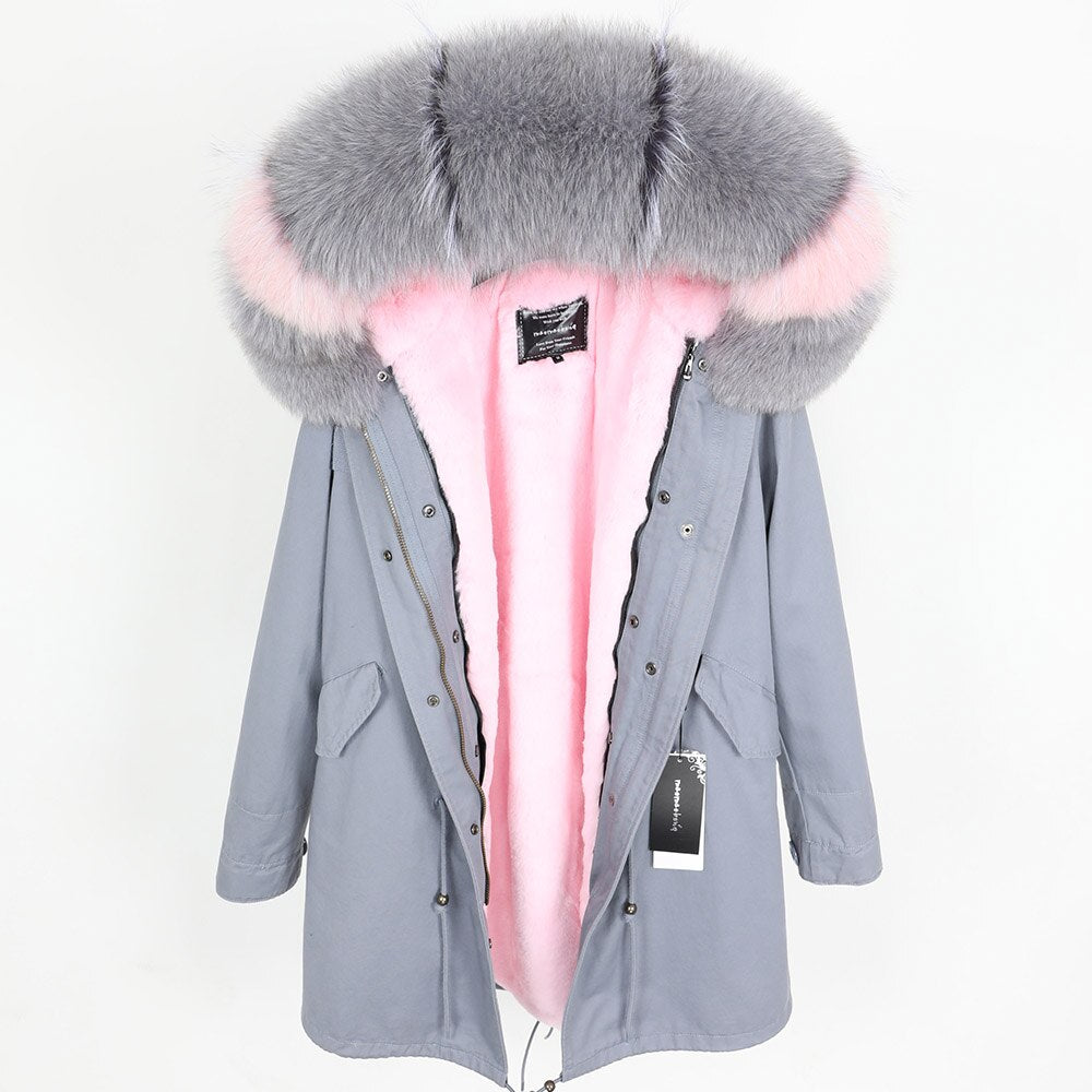 Real Fox Fur Parka Detachable Velvet Lining Coats