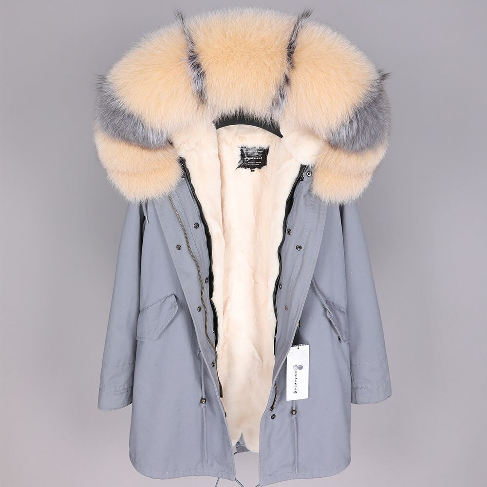 Real Fox Fur Parka Detachable Velvet Lining Coats