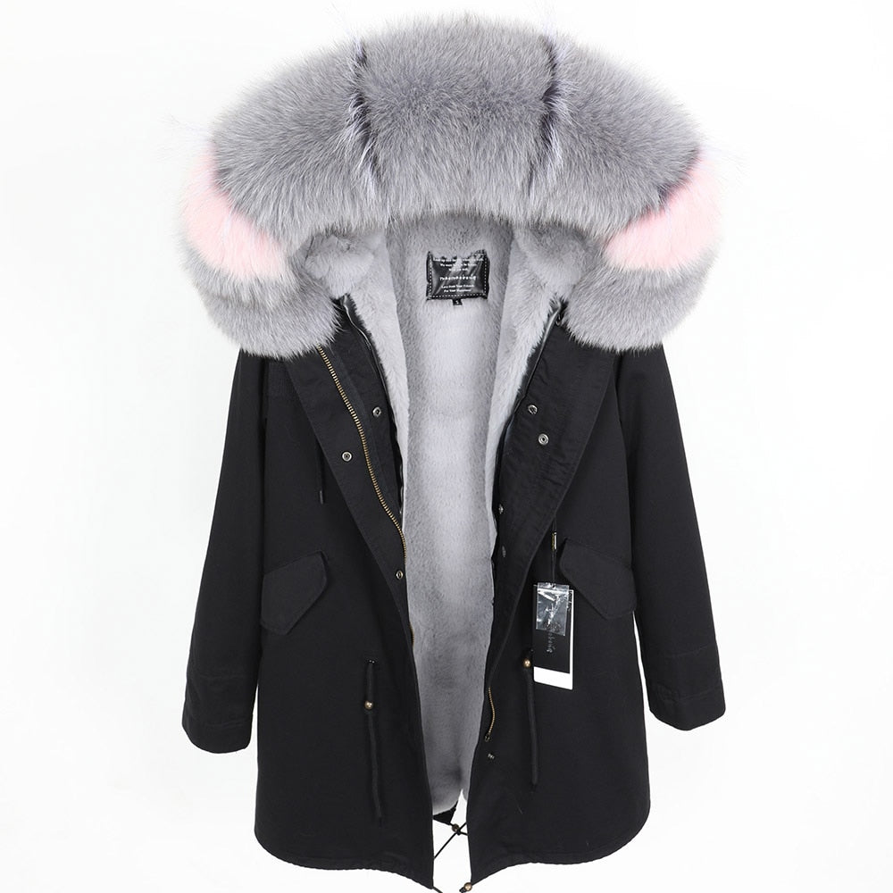 Real Fox Fur Parka Detachable Velvet Lining Coats