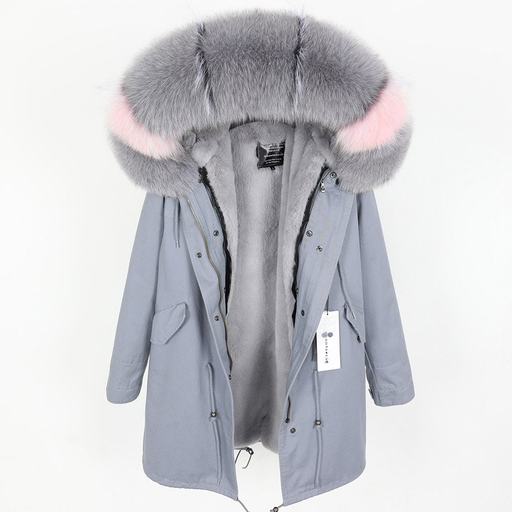 Real Fox Fur Parka Detachable Velvet Lining Coats