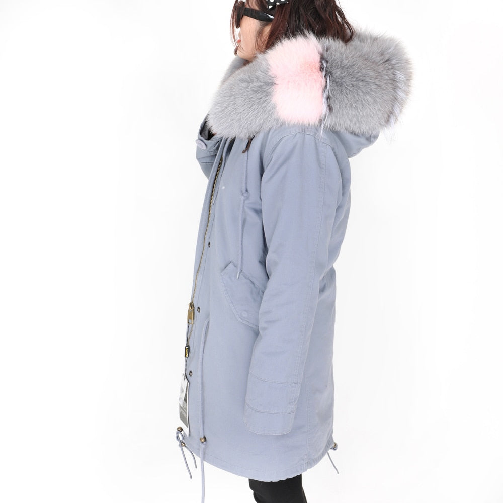 Real Fox Fur Parka Detachable Velvet Lining Coats