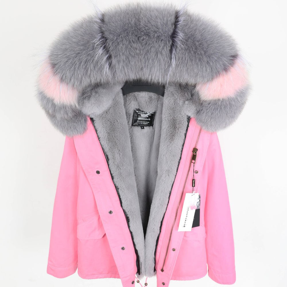 Real Fox Fur Parka Detachable Velvet Lining Coats