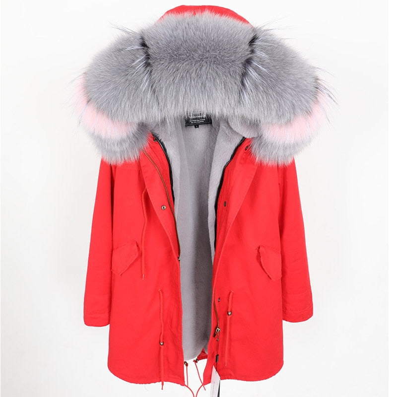 Real Fox Fur Parka Detachable Velvet Lining Coats