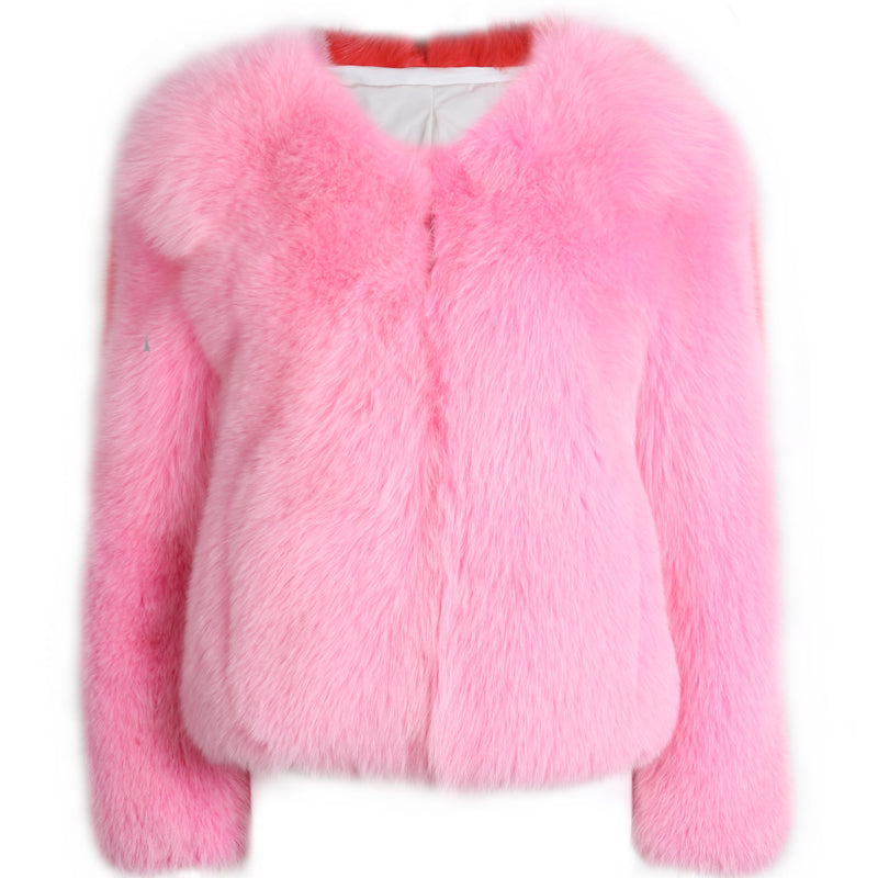 2 Tone Color Real Fur Coats