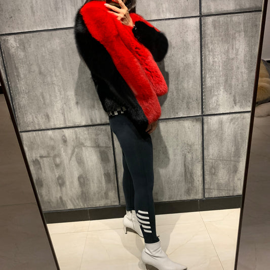 2 Tone Color Real Fur Coats