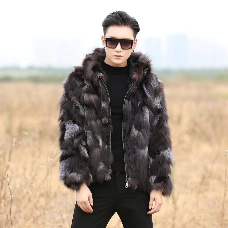 Genuine Fox Fur Patchwork Coat With Hood