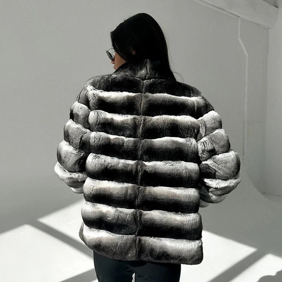 Chinchilla Style Real Rex Rabbit Fur Coats