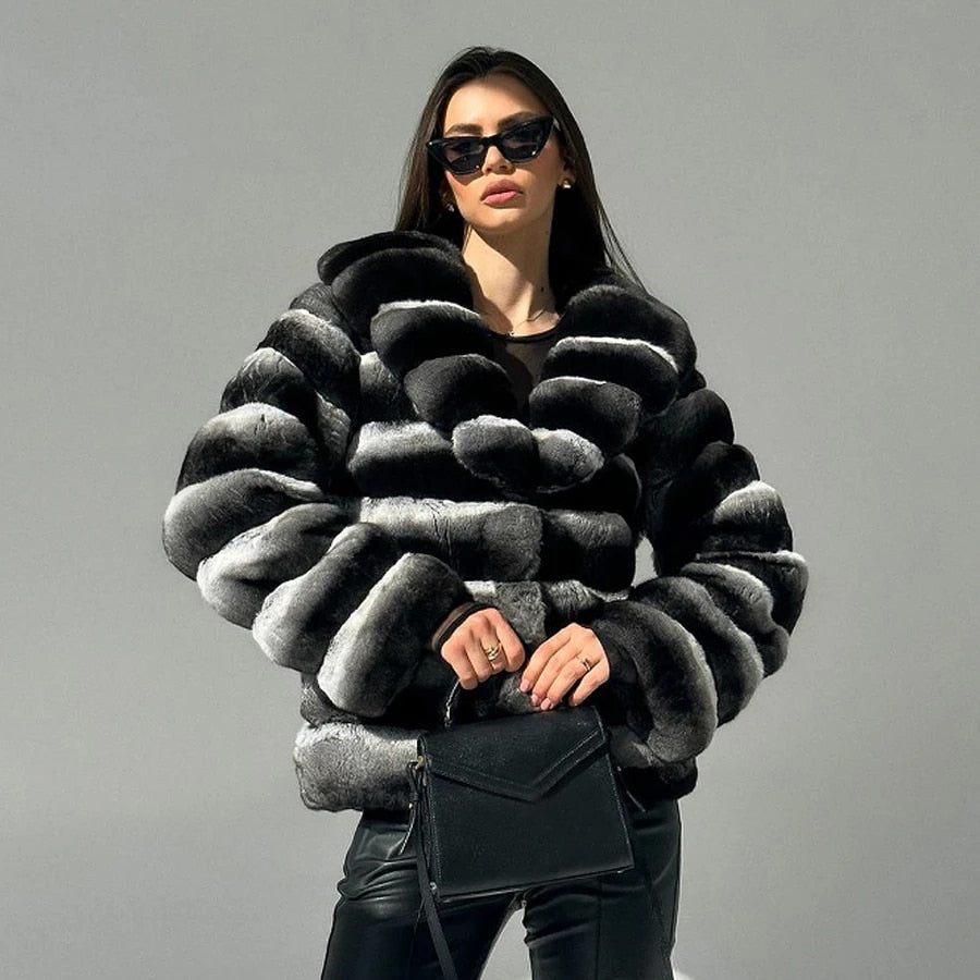 Chinchilla Style Real Rex Rabbit Fur Coats