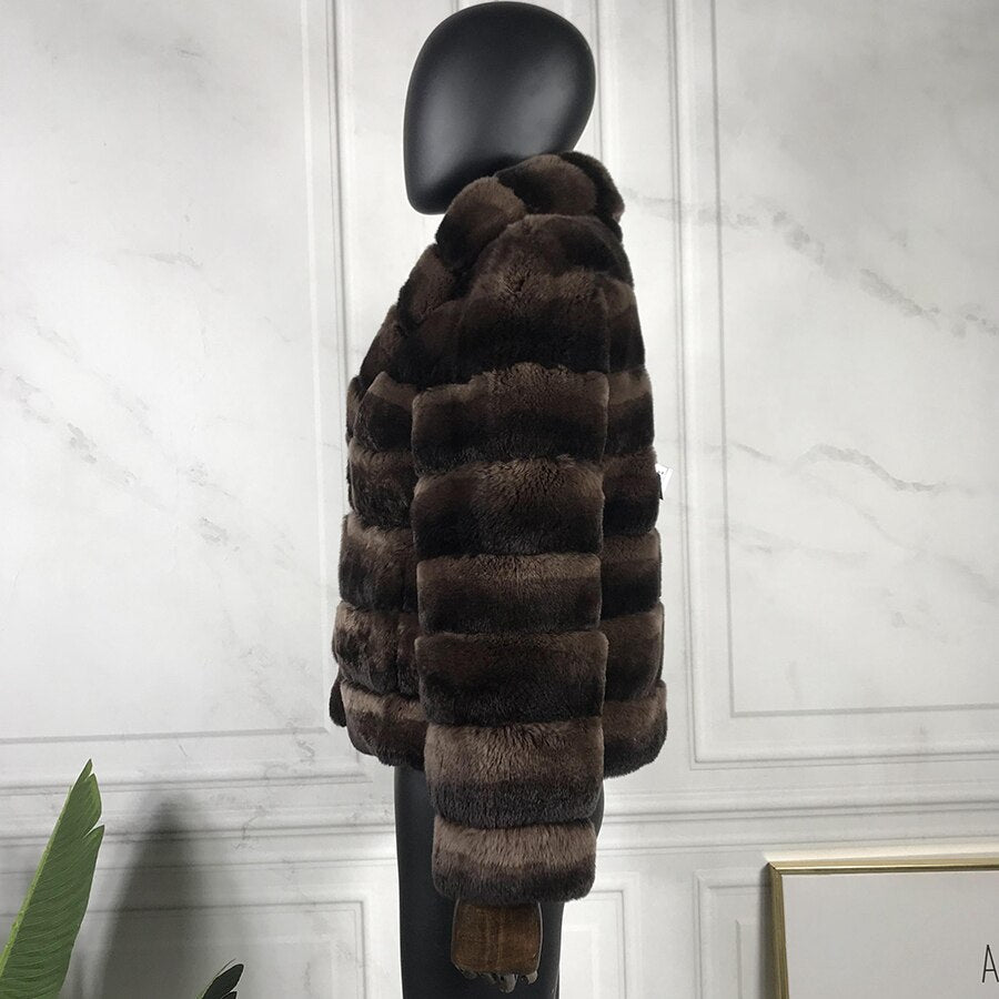 Rabbit Fur Turndown Collar Coat