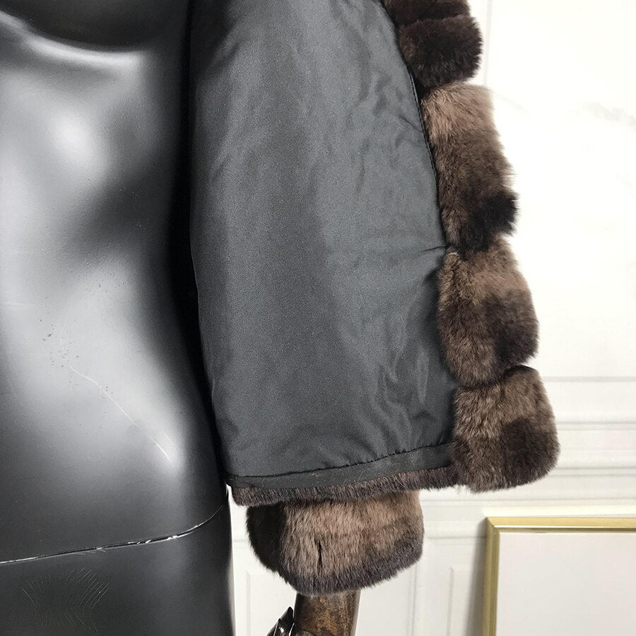Rabbit Fur Turndown Collar Coat